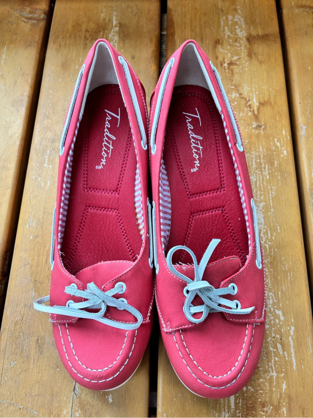 Tradition Spirit Red Wedge Boat Shoes Loafers Size 10M